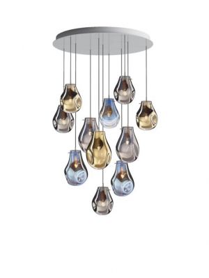 Bomma Soap chandelier with 11 lamps multicolour version 3, 2 x Large silver, 2 x Large blue, 1 x Large gold, 3 x Small silver, 1 x Small blue, 2 x Small gold