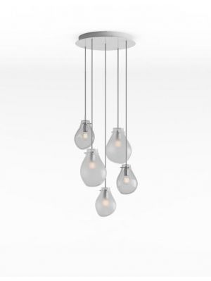 Bomma Soap chandelier with 5 lamps multicolour version 1, 2 x Large frosted, 2 x Small clear, 1 x Small frosted