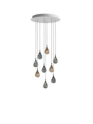 Bomma Soap Mini chandelier with 9 lamps multicolour version 2, 3 x blue, 3 x silver, 3 x gold