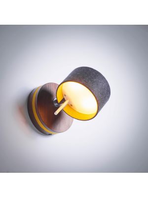 Domus Frits Wall Lamp walnut version 2, shade outside graphite, inside curry
